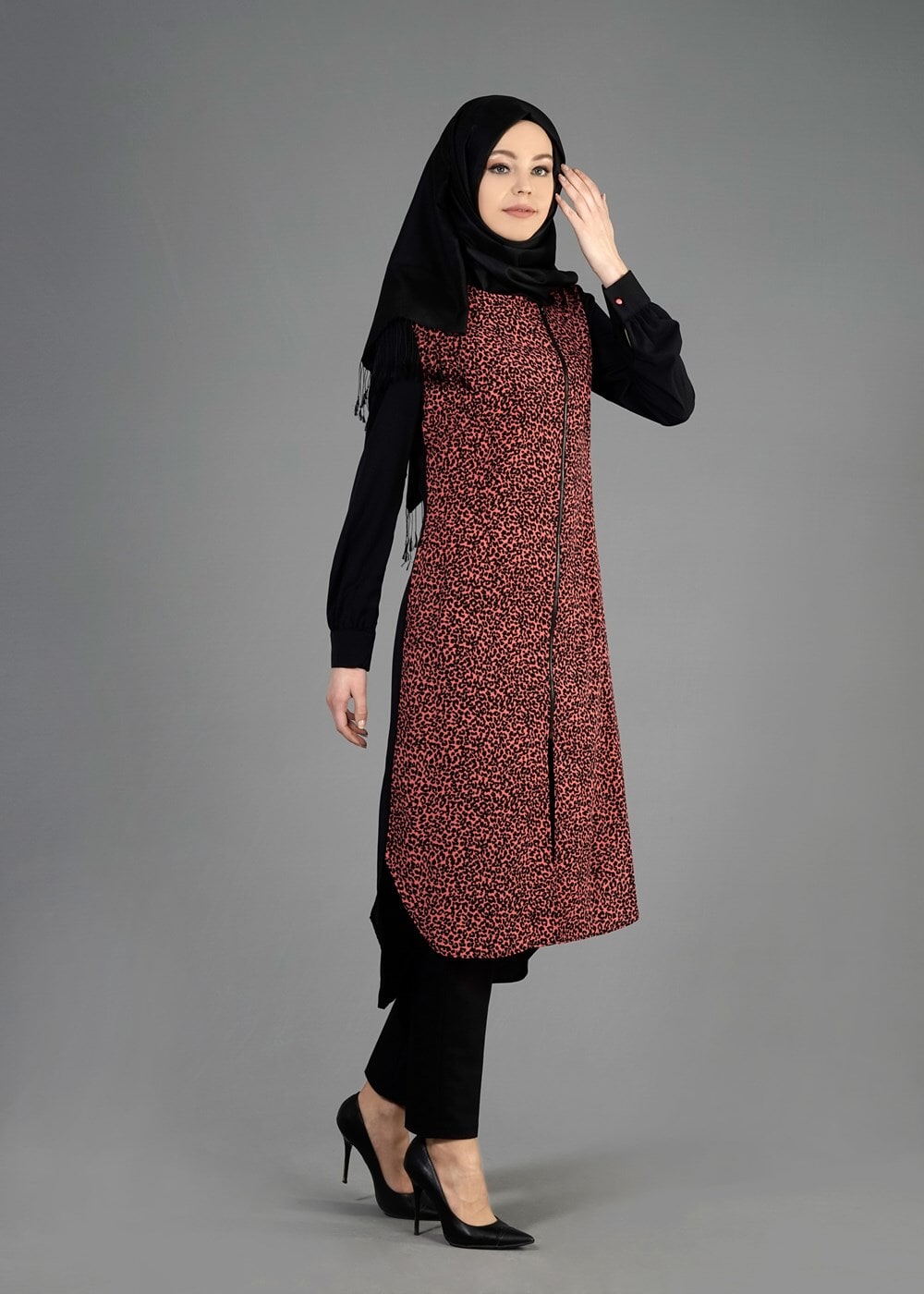 Tesettür giyim YEŞİL LEOPAR DESENLİ TUNİK T 4812