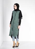 Tesettür giyim YEŞİL LEOPAR DESENLİ TUNİK T 4812