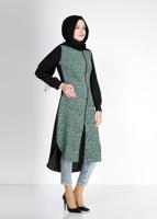 Tesettür giyim YEŞİL LEOPAR DESENLİ TUNİK T 4812