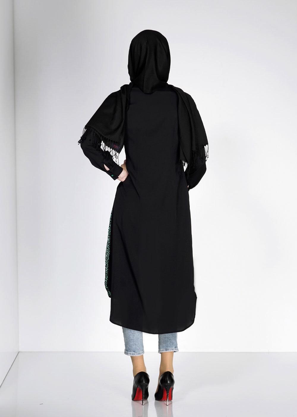 Tesettür giyim YEŞİL LEOPAR DESENLİ TUNİK T 4812