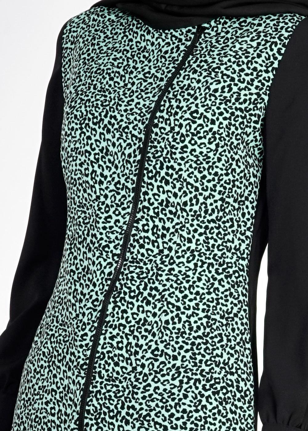 Tesettür giyim YEŞİL LEOPAR DESENLİ TUNİK T 4812