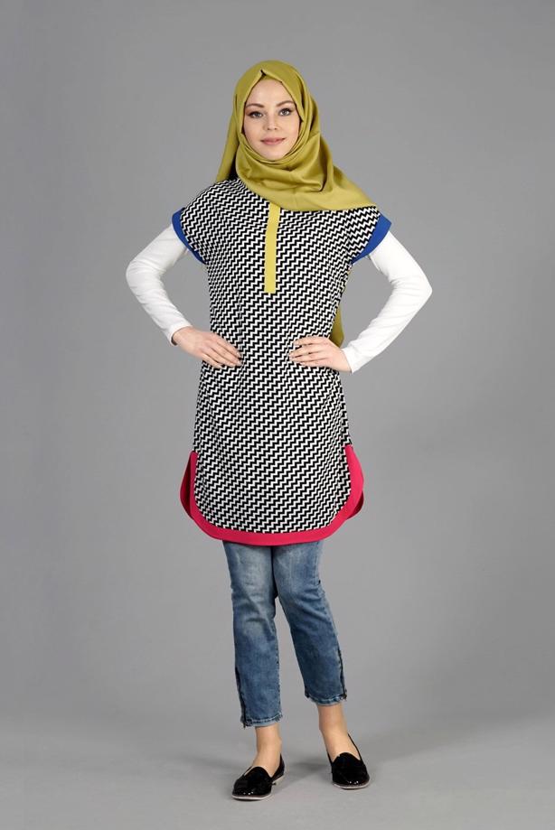 Tesettür giyim  T 4873 Moss Crep Tesettür Tunik-Alv Fashion - TRENDTESETTÜR