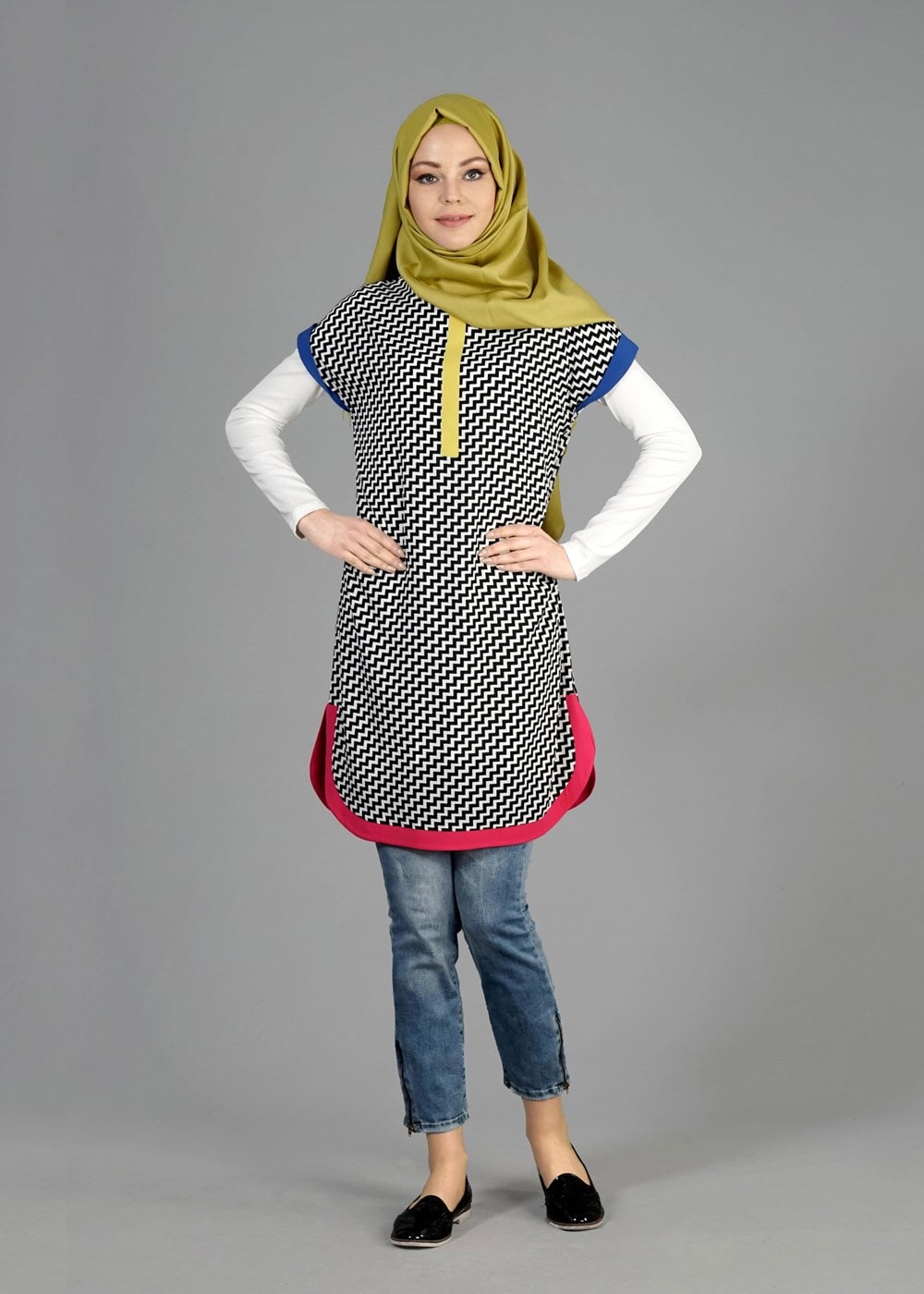 Tesettür giyim SİYAH T 4873 Moss Crep Tesettür Tunik-Alv Fashion