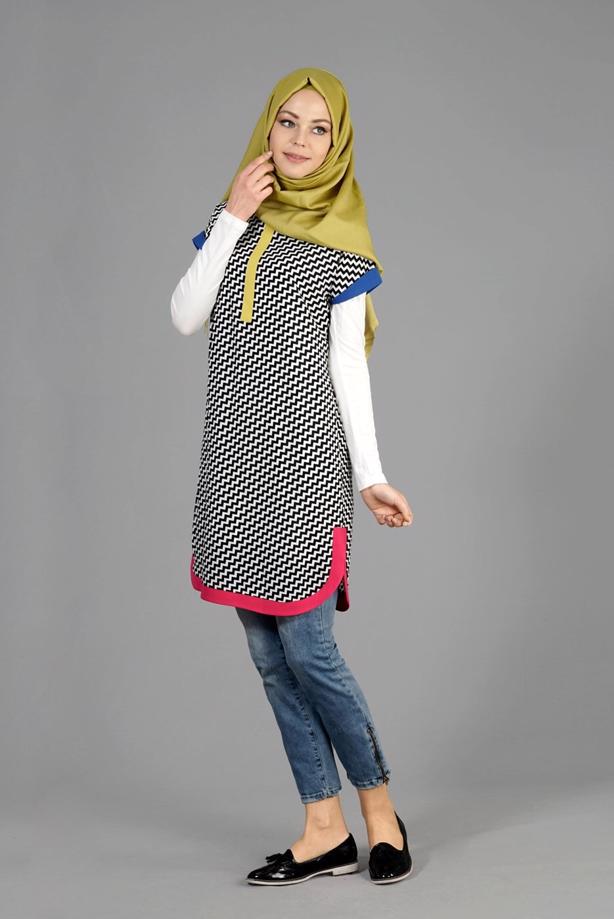 Tesettür giyim  T 4873 Moss Crep Tesettür Tunik-Alv Fashion - TRENDTESETTÜR