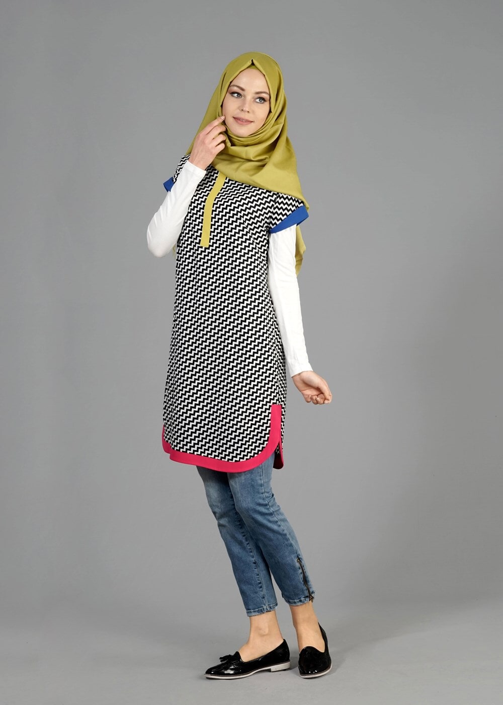 Tesettür giyim SİYAH T 4873 Moss Crep Tesettür Tunik-Alv Fashion