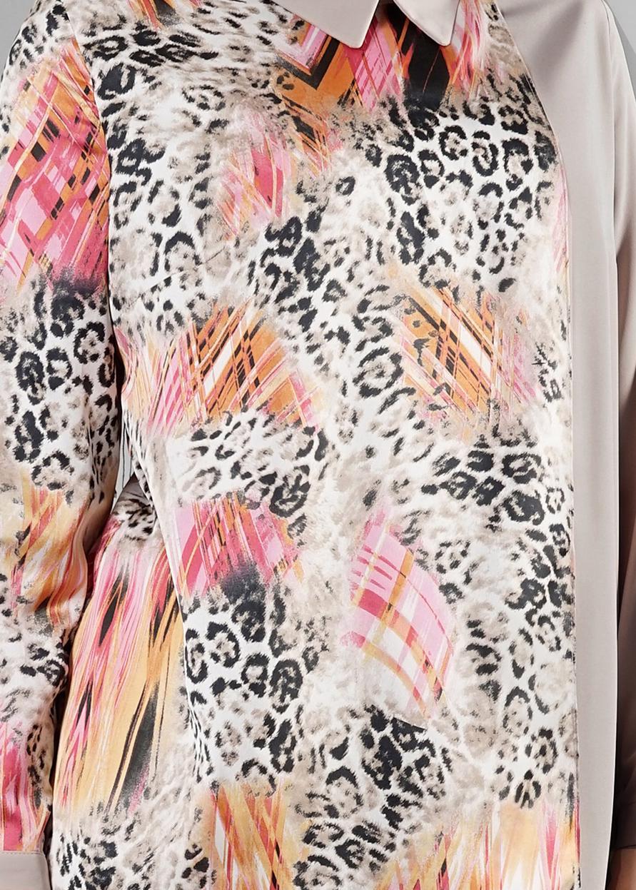 Tesettür giyim MERCAN ALVİNA DESENLİ GÖMLEK YAKA TUNİK T 4918