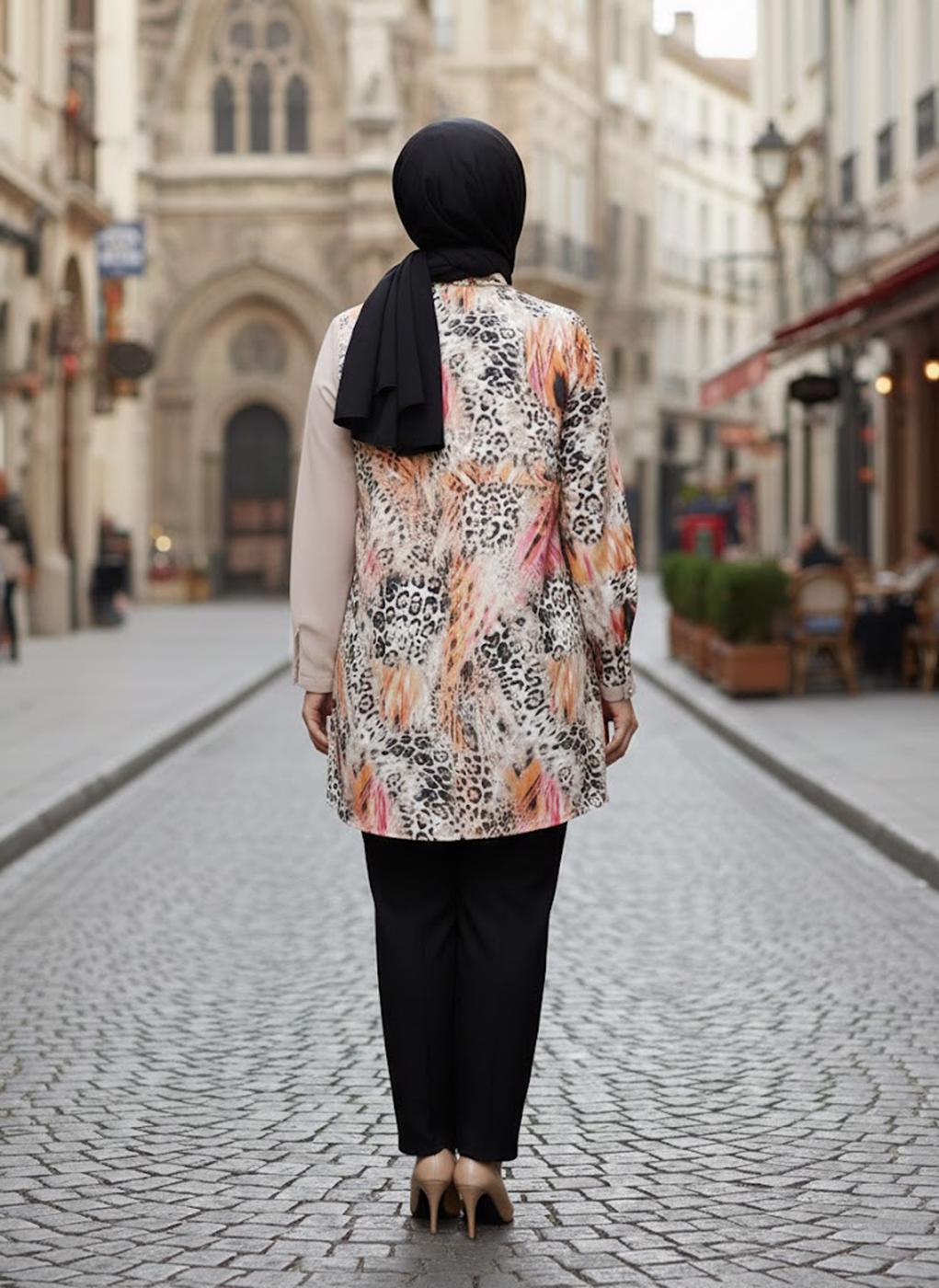 Tesettür giyim MERCAN ALVİNA DESENLİ GÖMLEK YAKA TUNİK T 4918