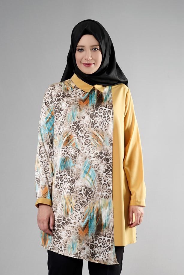 Vêtements hijab VERT T 4918 Silky Crep Tesettür Tunik-Alv Fashion - TRENDTESETTÜR