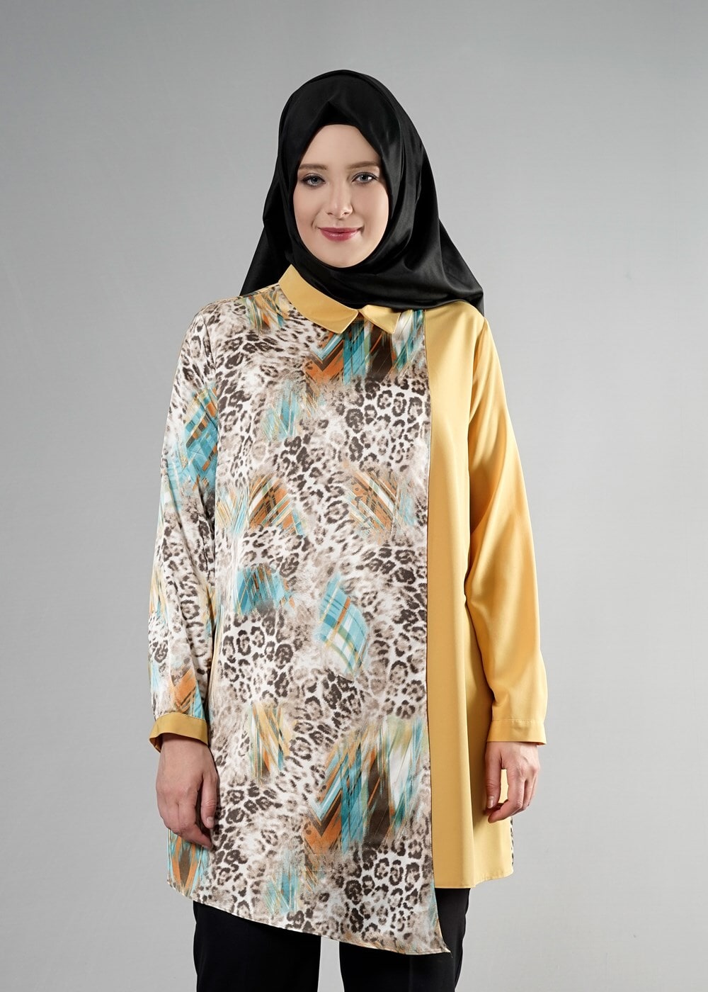 Tesettür giyim YEŞİL T 4918 Silky Crep Tesettür Tunik-Alv Fashion