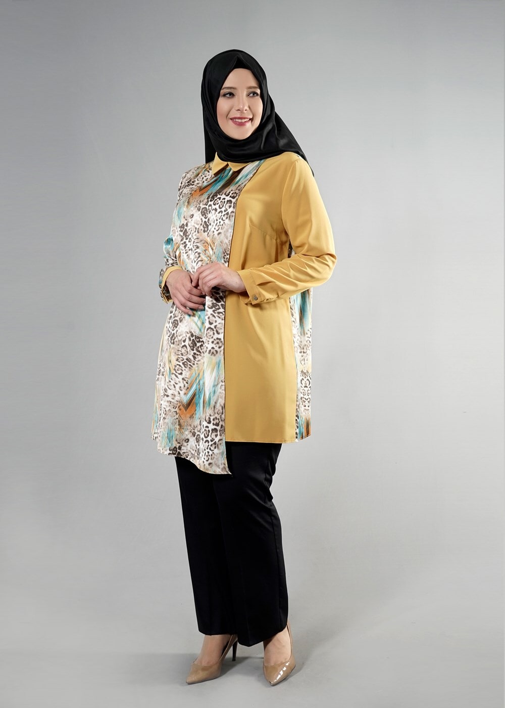 Tesettür giyim YEŞİL T 4918 Silky Crep Tesettür Tunik-Alv Fashion