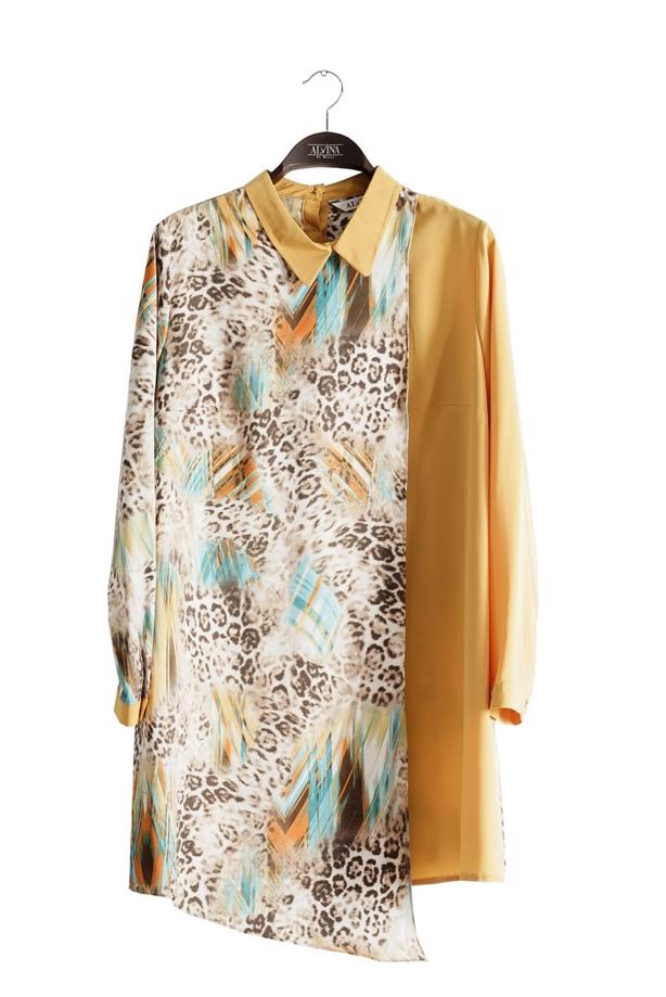 Vêtements hijab VERT T 4918 Silky Crep Tesettür Tunik-Alv Fashion - TRENDTESETTÜR