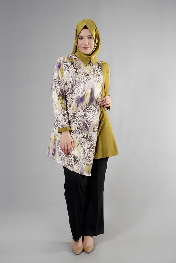 Vêtements hijab VERT T 4918 Silky Crep Tesettür Tunik-Alv Fashion - TRENDTESETTÜR