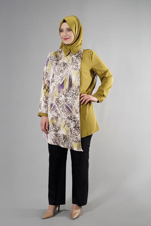 Vêtements hijab VERT T 4918 Silky Crep Tesettür Tunik-Alv Fashion - TRENDTESETTÜR