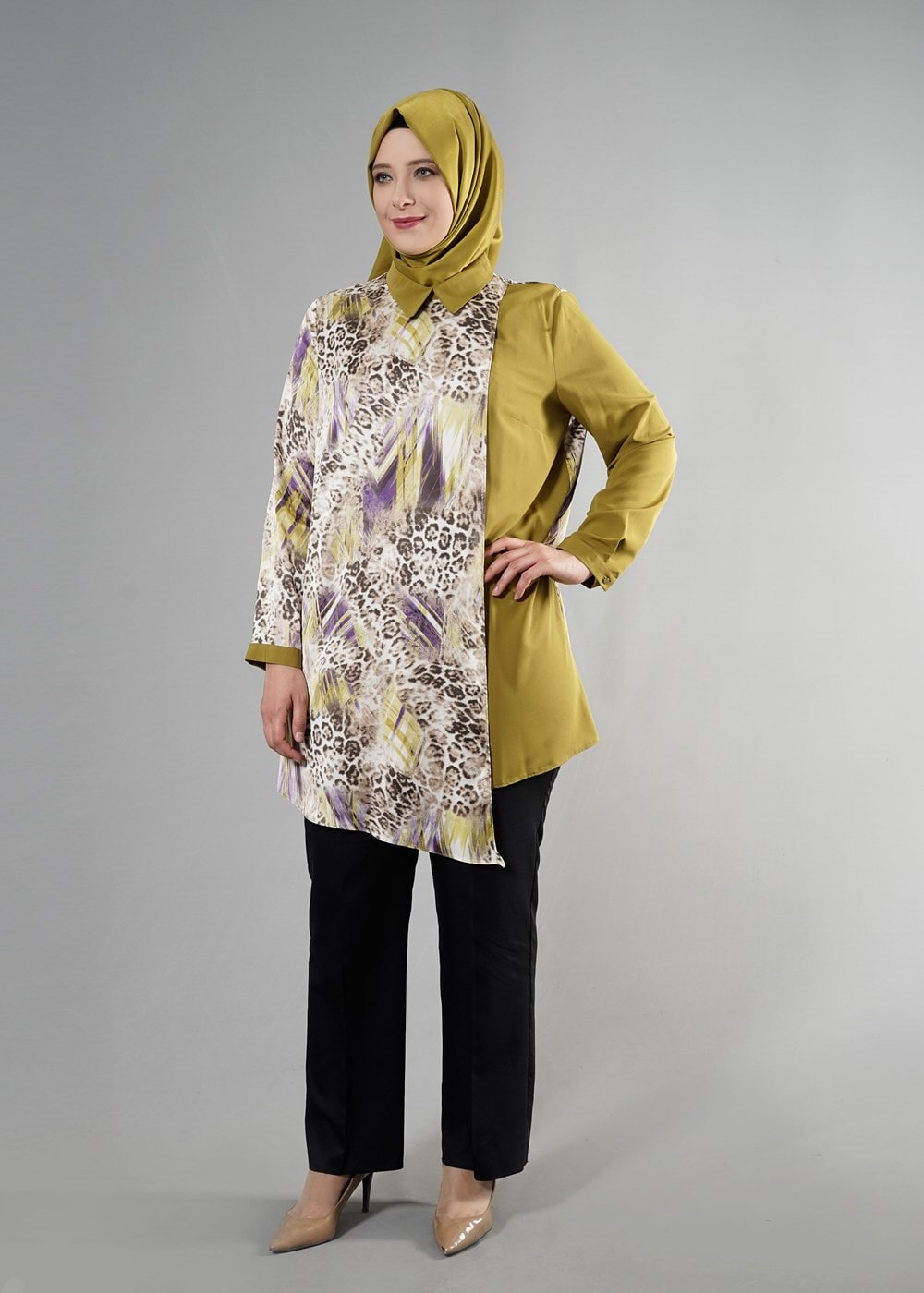 Vêtements hijab VERT T 4918 Silky Crep Tesettür Tunik-Alv Fashion