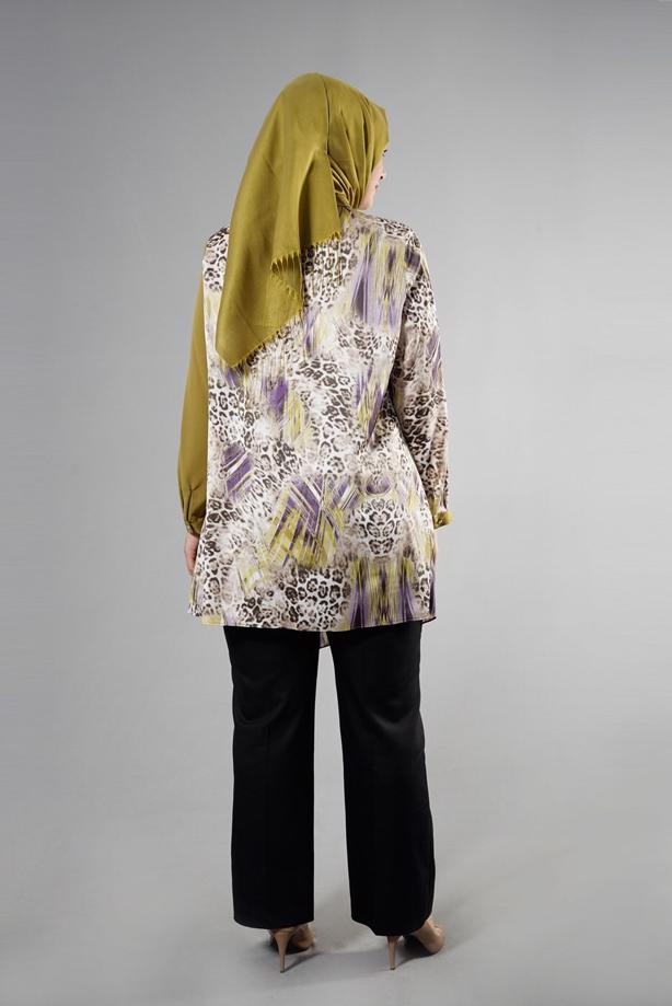 Vêtements hijab VERT T 4918 Silky Crep Tesettür Tunik-Alv Fashion - TRENDTESETTÜR