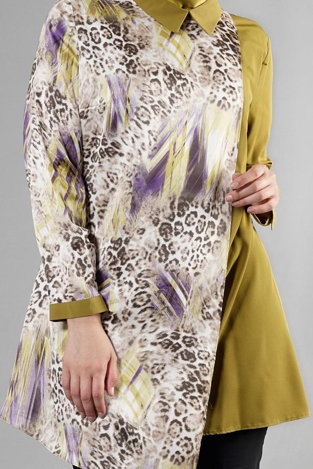 Vêtements hijab VERT T 4918 Silky Crep Tesettür Tunik-Alv Fashion - TRENDTESETTÜR