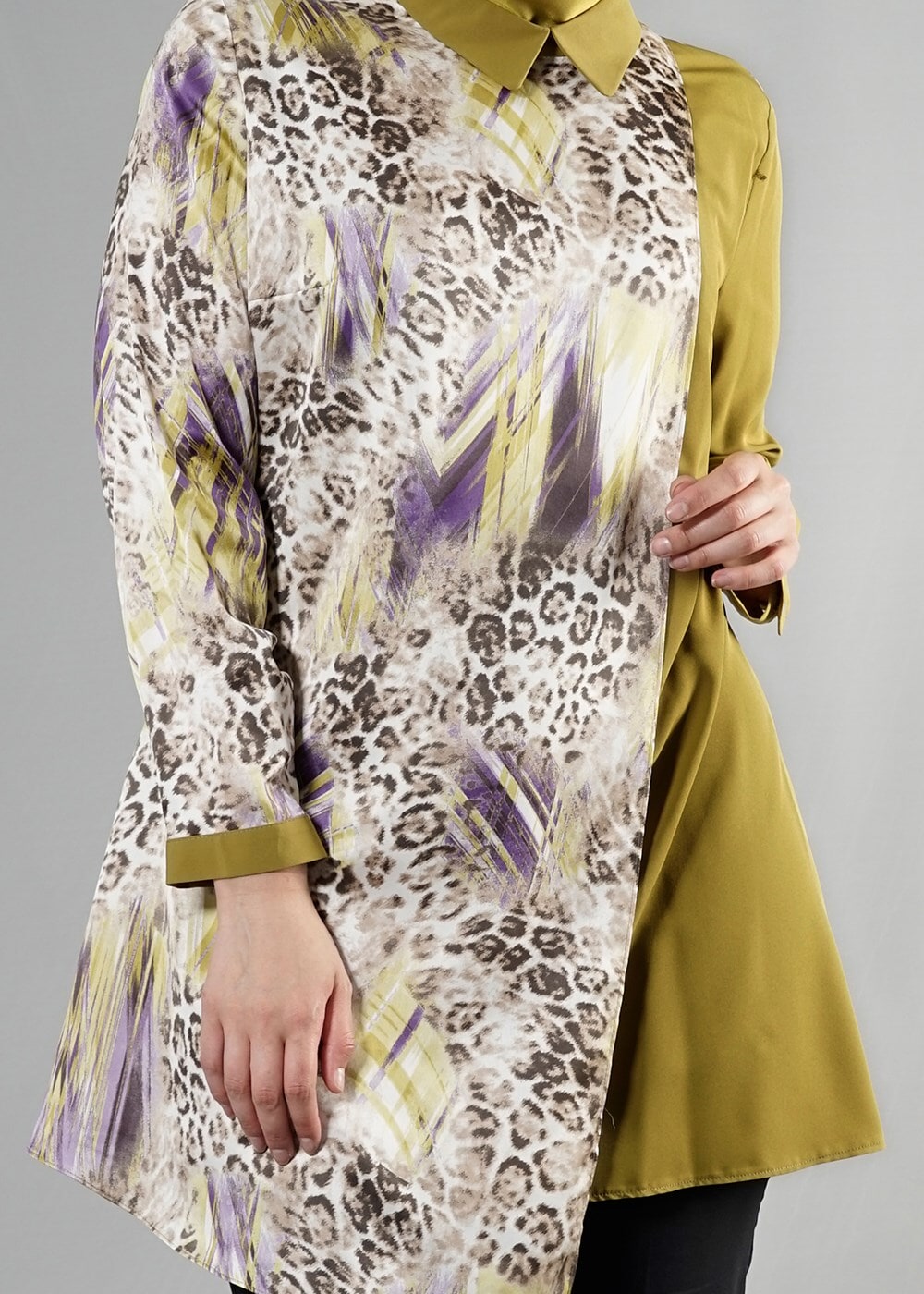 Vêtements hijab VERT T 4918 Silky Crep Tesettür Tunik-Alv Fashion