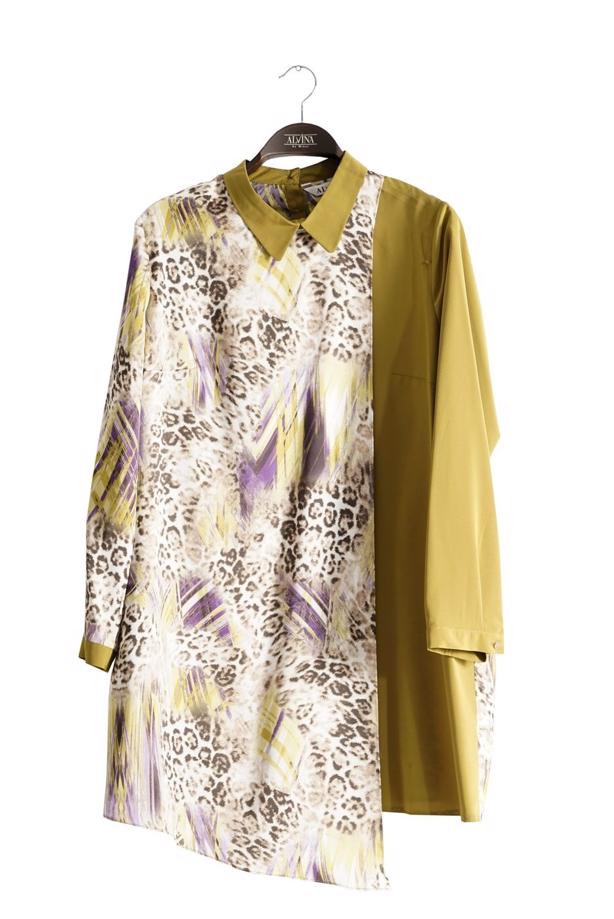 Vêtements hijab VERT T 4918 Silky Crep Tesettür Tunik-Alv Fashion - TRENDTESETTÜR