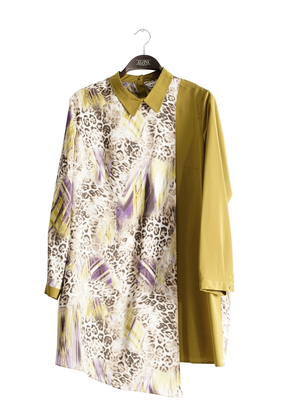 Tesettür giyim YEŞİL T 4918 Silky Crep Tesettür Tunik-Alv Fashion