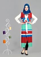 Tesettür giyim KIRMIZI RENKLİ ŞERİTLİ CEKET 4952 