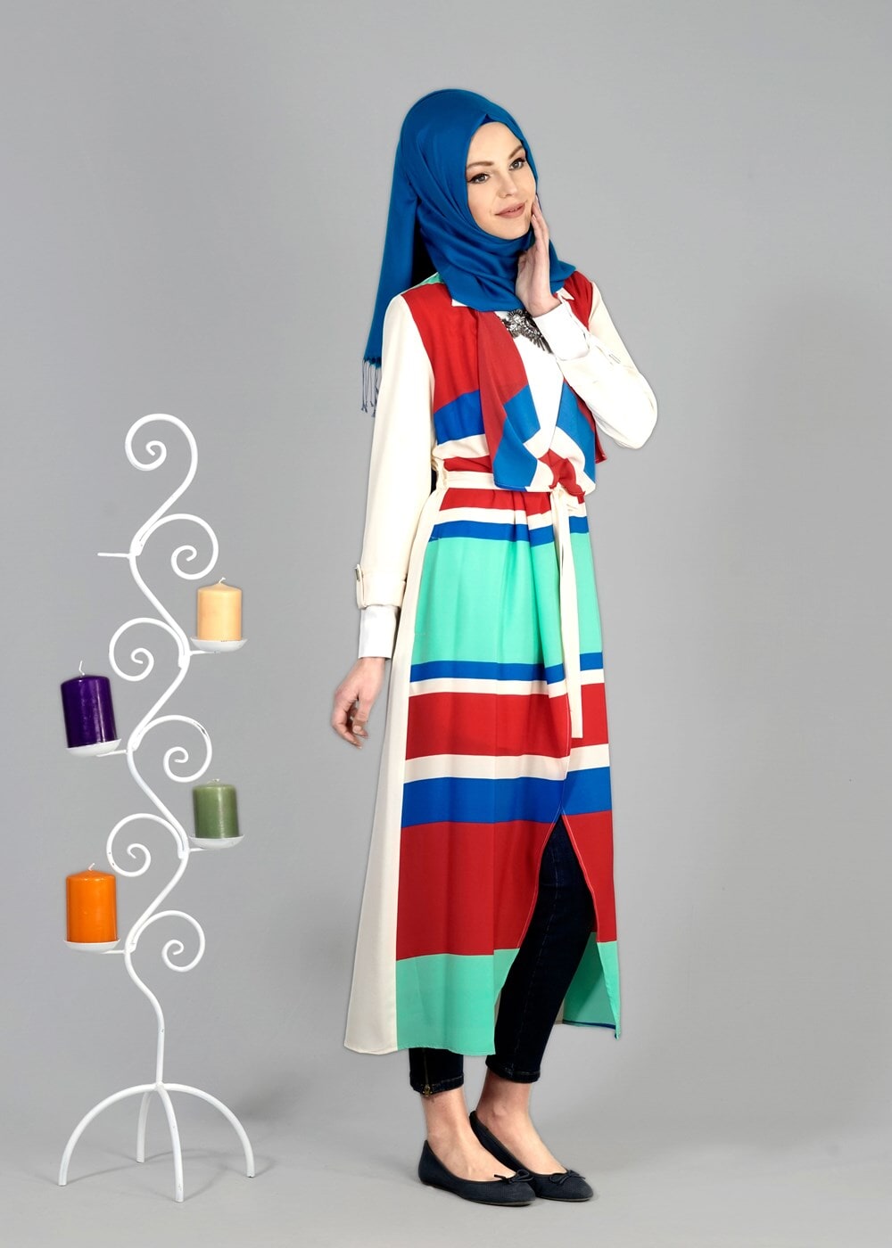 Tesettür giyim KIRMIZI RENKLİ ŞERİTLİ CEKET 4952 