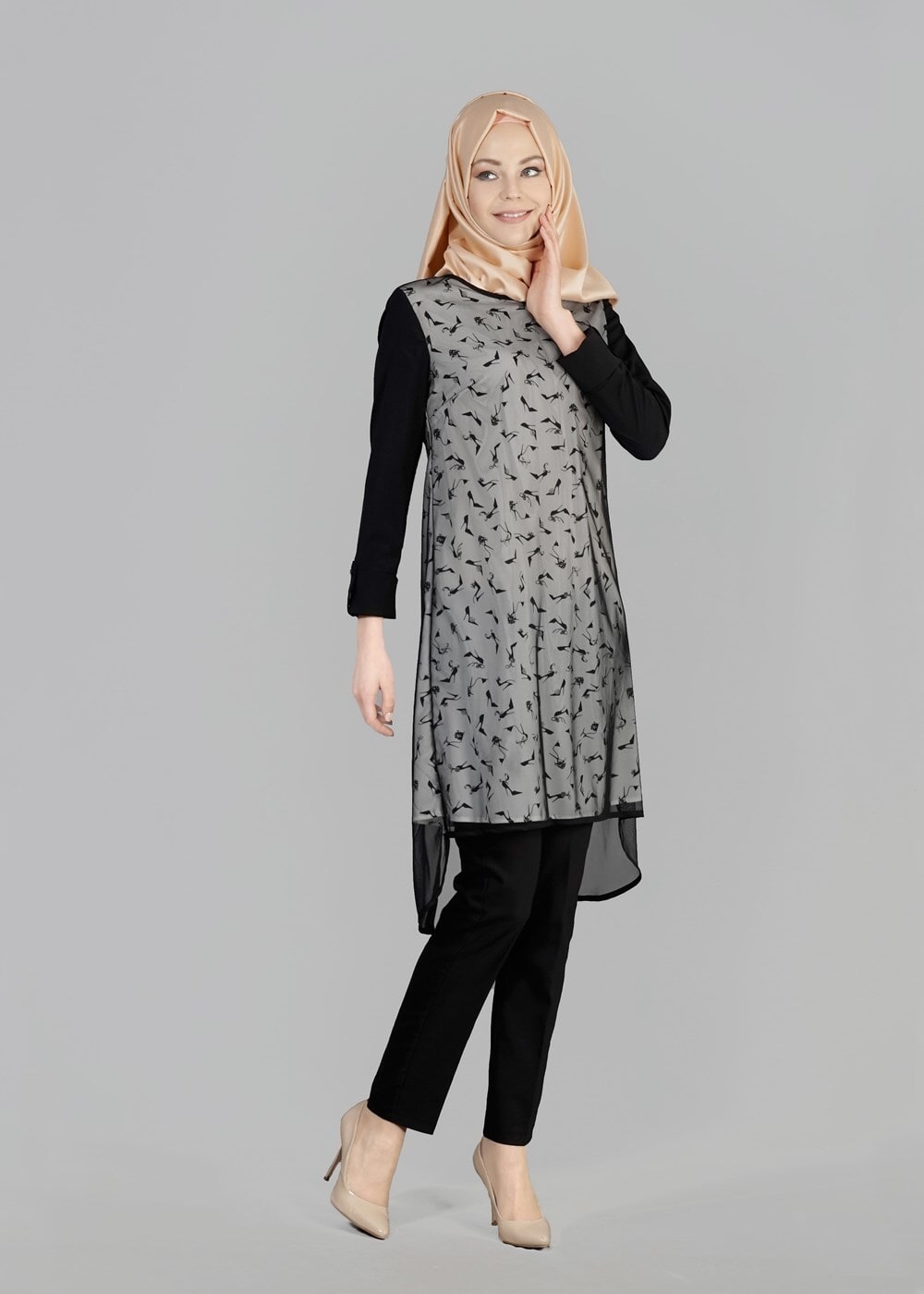 Tesettür giyim KREM T 4956 Rosa Tesettür Tunik-Alv Fashion