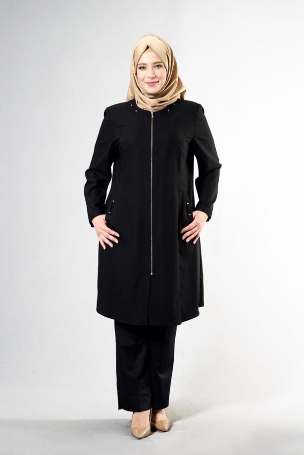 Vêtements hijab NOIR T 1529 Duke Tesettür Trench-Alv Fashion - TRENDTESETTÜR