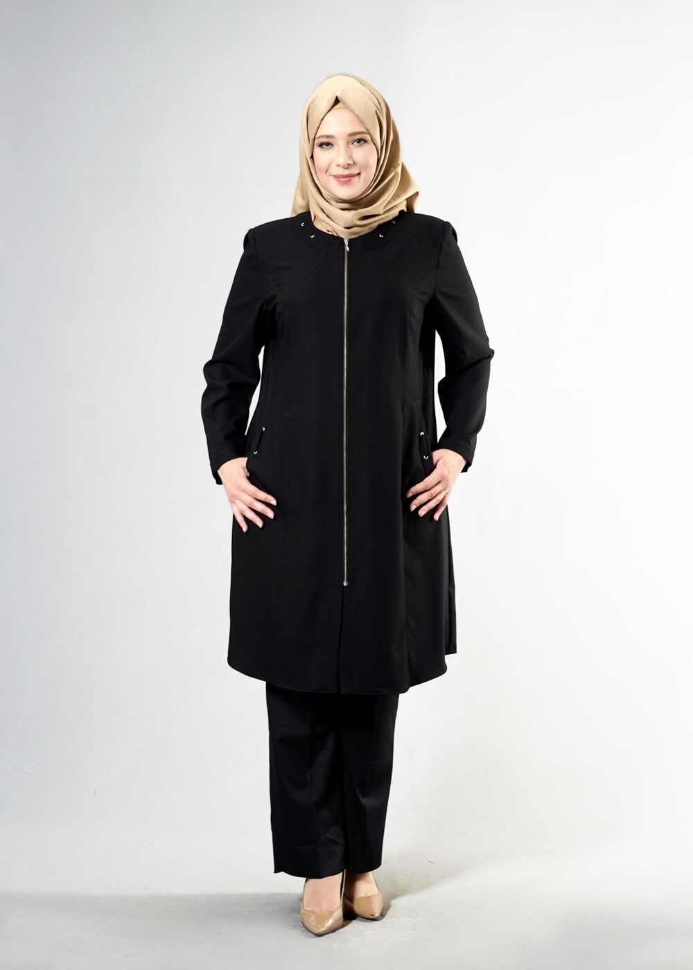 Vêtements hijab NOIR T 1529 Duke Tesettür Trench-Alv Fashion