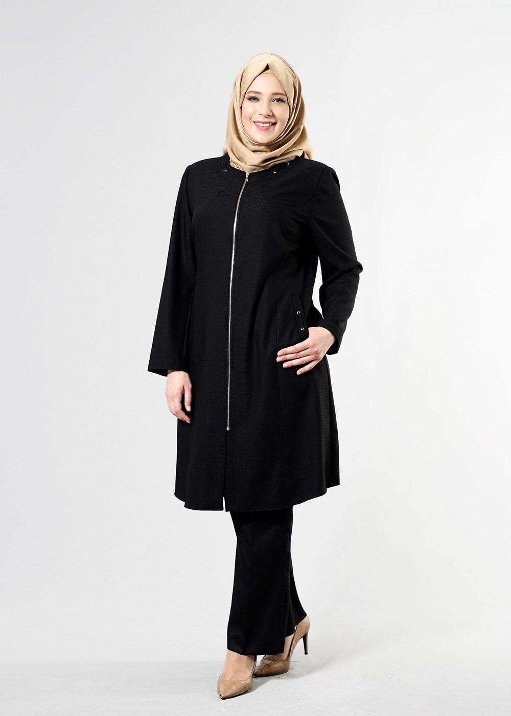 Hijab clothing BLACK T 1529 Duke Tesettür Trench-Alv Fashion
