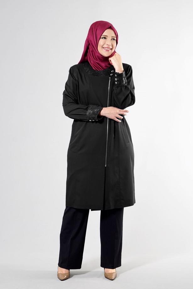 Vêtements hijab NOIR T 1543 Natalia Tesettür Trench-Alv Fashion - TRENDTESETTÜR