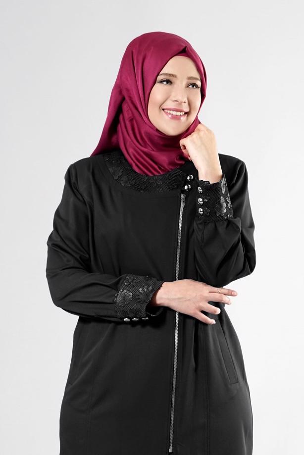 Vêtements hijab NOIR T 1543 Natalia Tesettür Trench-Alv Fashion - TRENDTESETTÜR