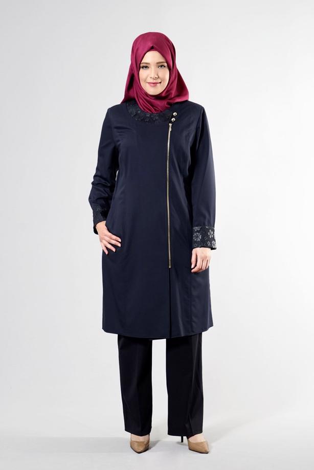 Vêtements hijab BLEU MARINE T 1543 Natalia Tesettür Trench-Alv Fashion - TRENDTESETTÜR