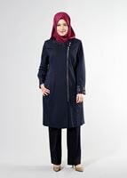 Hijab clothing NAVY BLUE T 1543 Natalia Tesettür Trench-Alv Fashion
