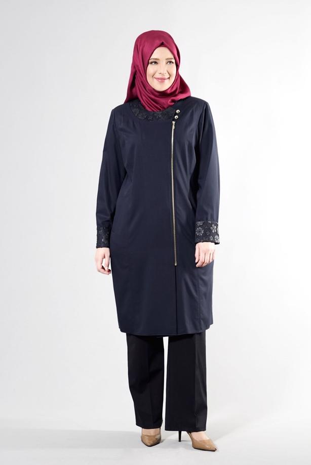 Vêtements hijab BLEU MARINE T 1543 Natalia Tesettür Trench-Alv Fashion - TRENDTESETTÜR