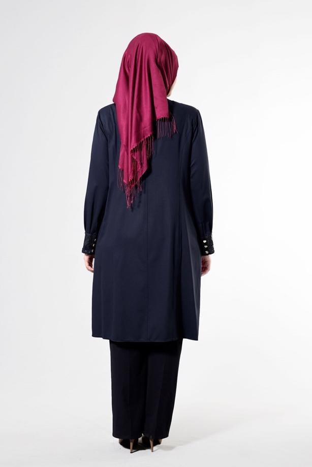 Vêtements hijab BLEU MARINE T 1543 Natalia Tesettür Trench-Alv Fashion - TRENDTESETTÜR