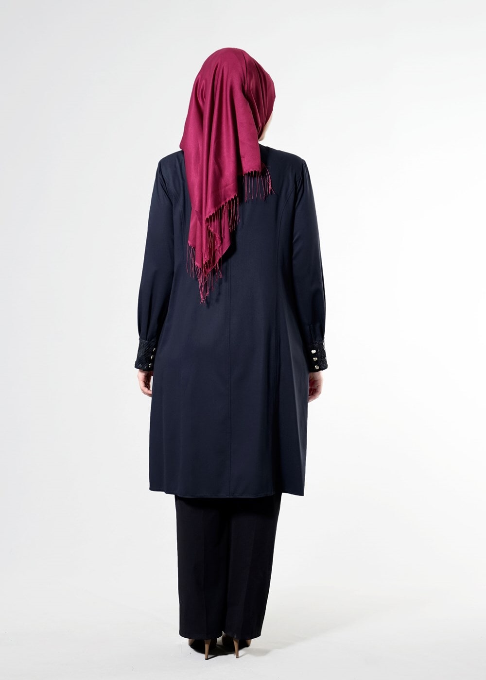 Hijab clothing NAVY BLUE T 1543 Natalia Tesettür Trench-Alv Fashion
