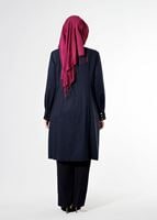 Hijab clothing NAVY BLUE T 1543 Natalia Tesettür Trench-Alv Fashion