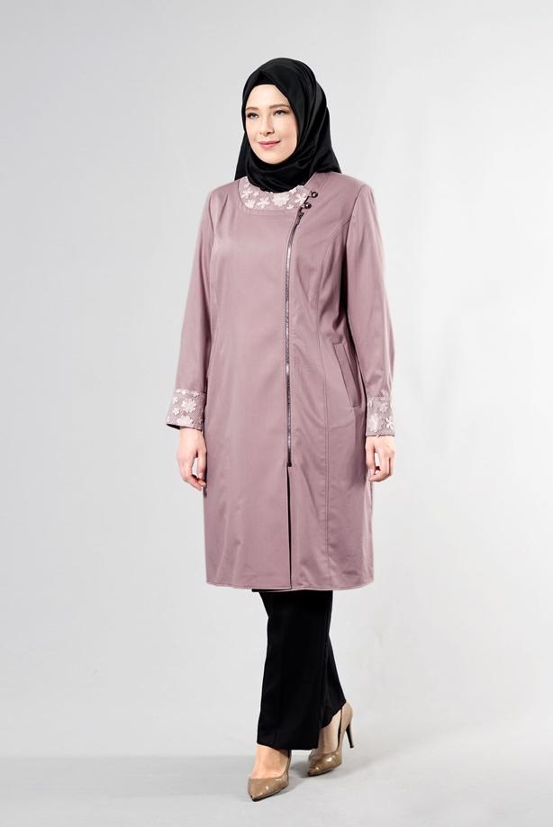 Vêtements hijab POUDRE T 1543 Natalia Tesettür Trench-Alv Fashion - TRENDTESETTÜR