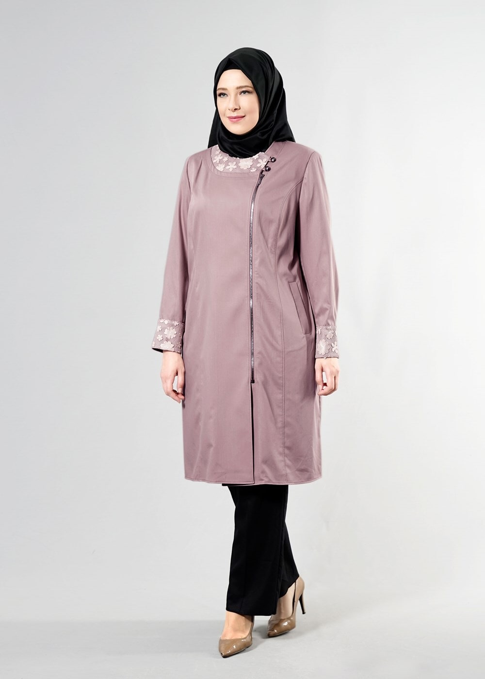 Hijab clothing POWDER T 1543 Natalia Tesettür Trench-Alv Fashion