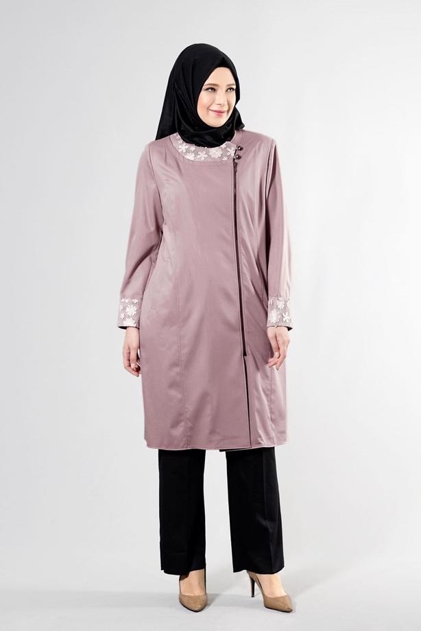 Vêtements hijab POUDRE T 1543 Natalia Tesettür Trench-Alv Fashion - TRENDTESETTÜR