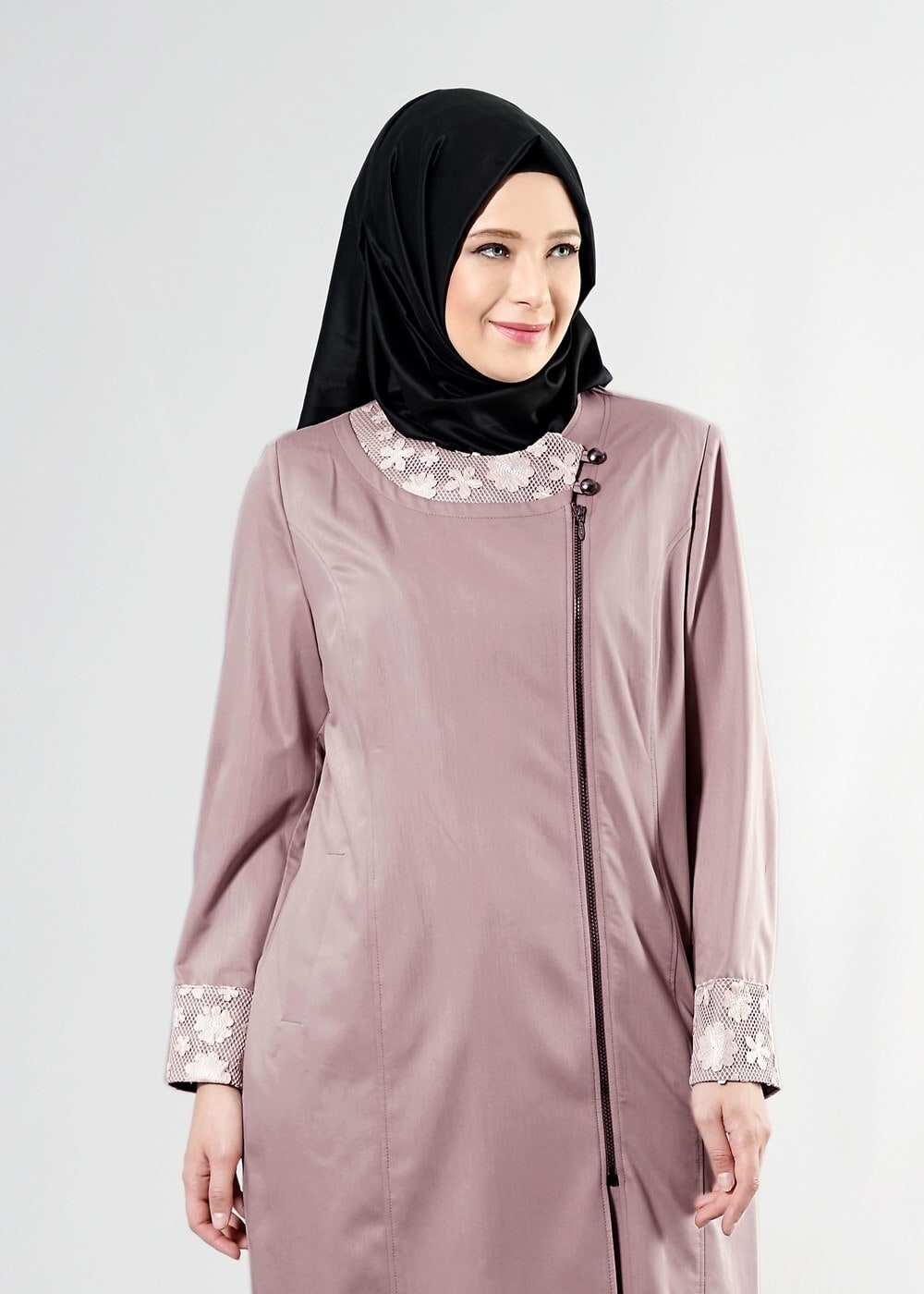 Tesettür giyim PUDRA T 1543 Natalia Tesettür Trench-Alv Fashion