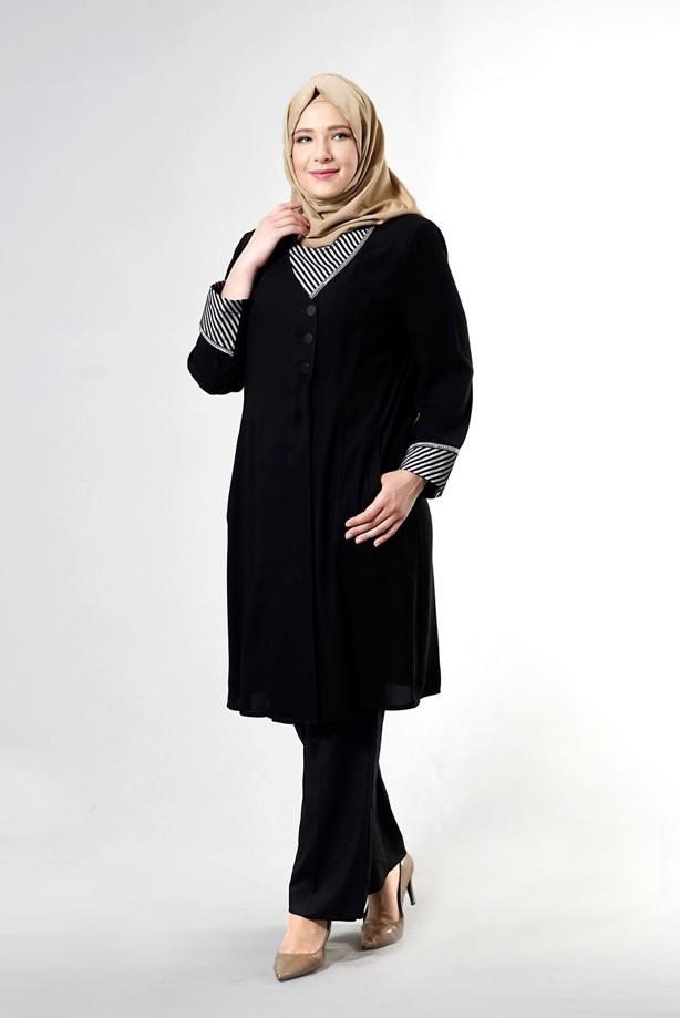 Vêtements hijab NOIR T 1587 Esma Tesettür Trench-Alv Fashion - TRENDTESETTÜR