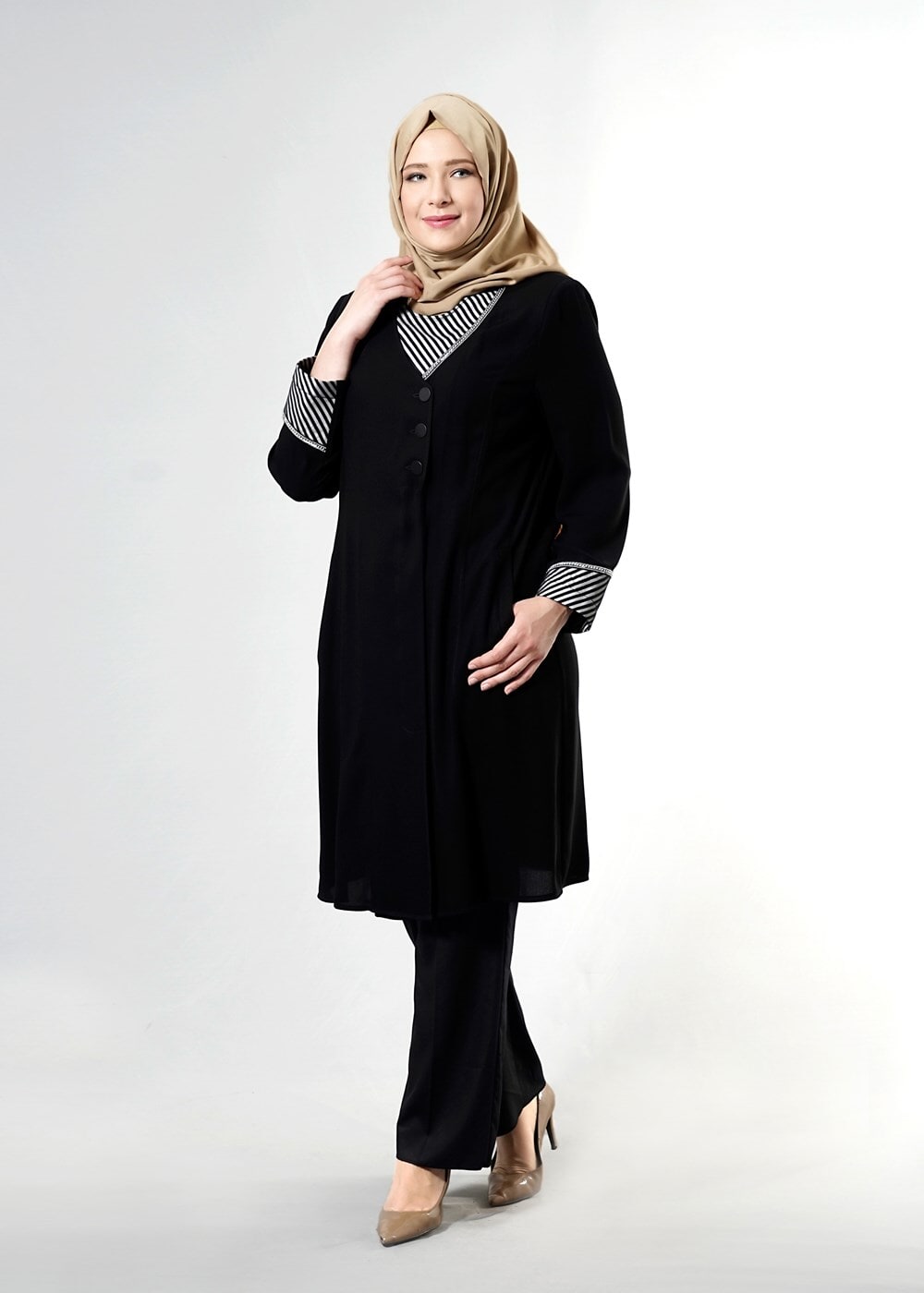 Hijab clothing BLACK T 1587 Esma Tesettür Trench-Alv Fashion
