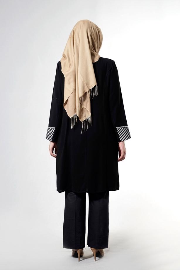 Vêtements hijab NOIR T 1587 Esma Tesettür Trench-Alv Fashion - TRENDTESETTÜR