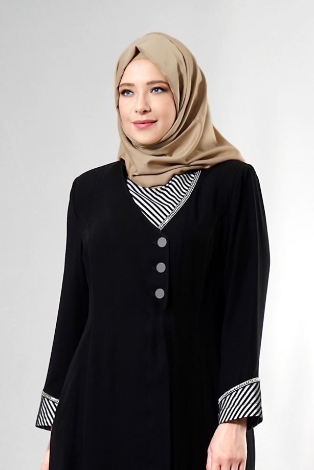 Vêtements hijab NOIR T 1587 Esma Tesettür Trench-Alv Fashion - TRENDTESETTÜR
