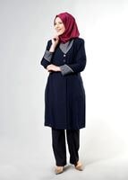 Hijab clothing NAVY BLUE T 1587 Esma Tesettür Trench-Alv Fashion