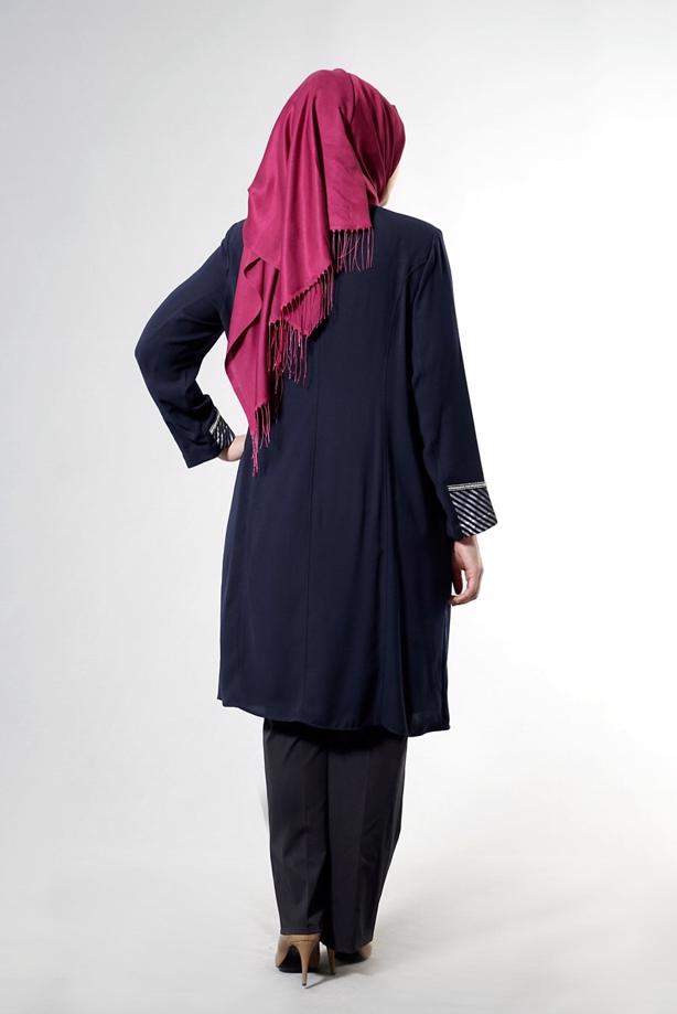 Vêtements hijab BLEU MARINE T 1587 Esma Tesettür Trench-Alv Fashion - TRENDTESETTÜR