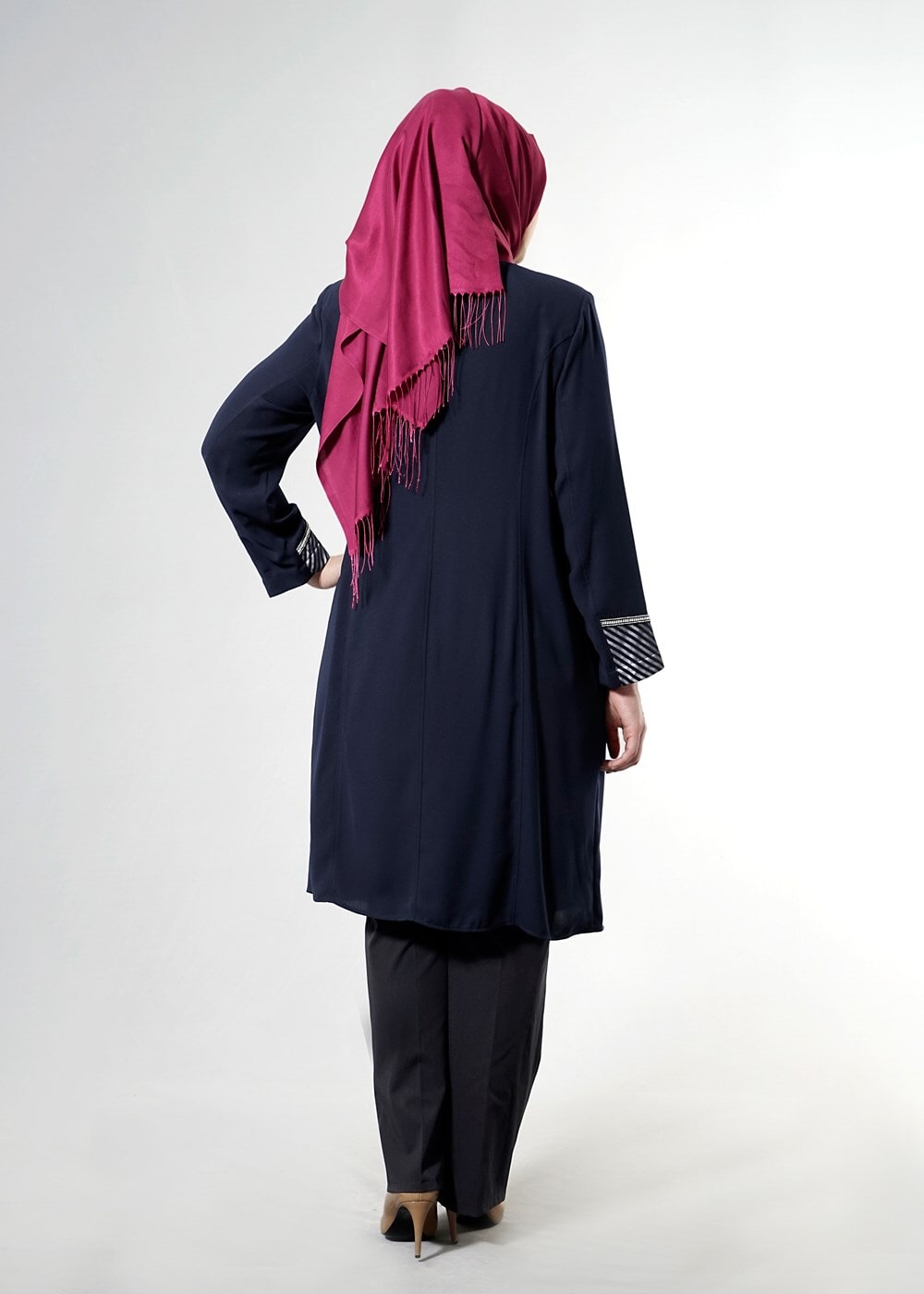 Hijab clothing NAVY BLUE T 1587 Esma Tesettür Trench-Alv Fashion
