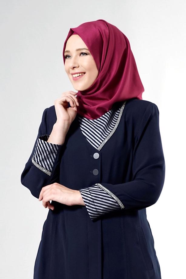 Vêtements hijab BLEU MARINE T 1587 Esma Tesettür Trench-Alv Fashion - TRENDTESETTÜR