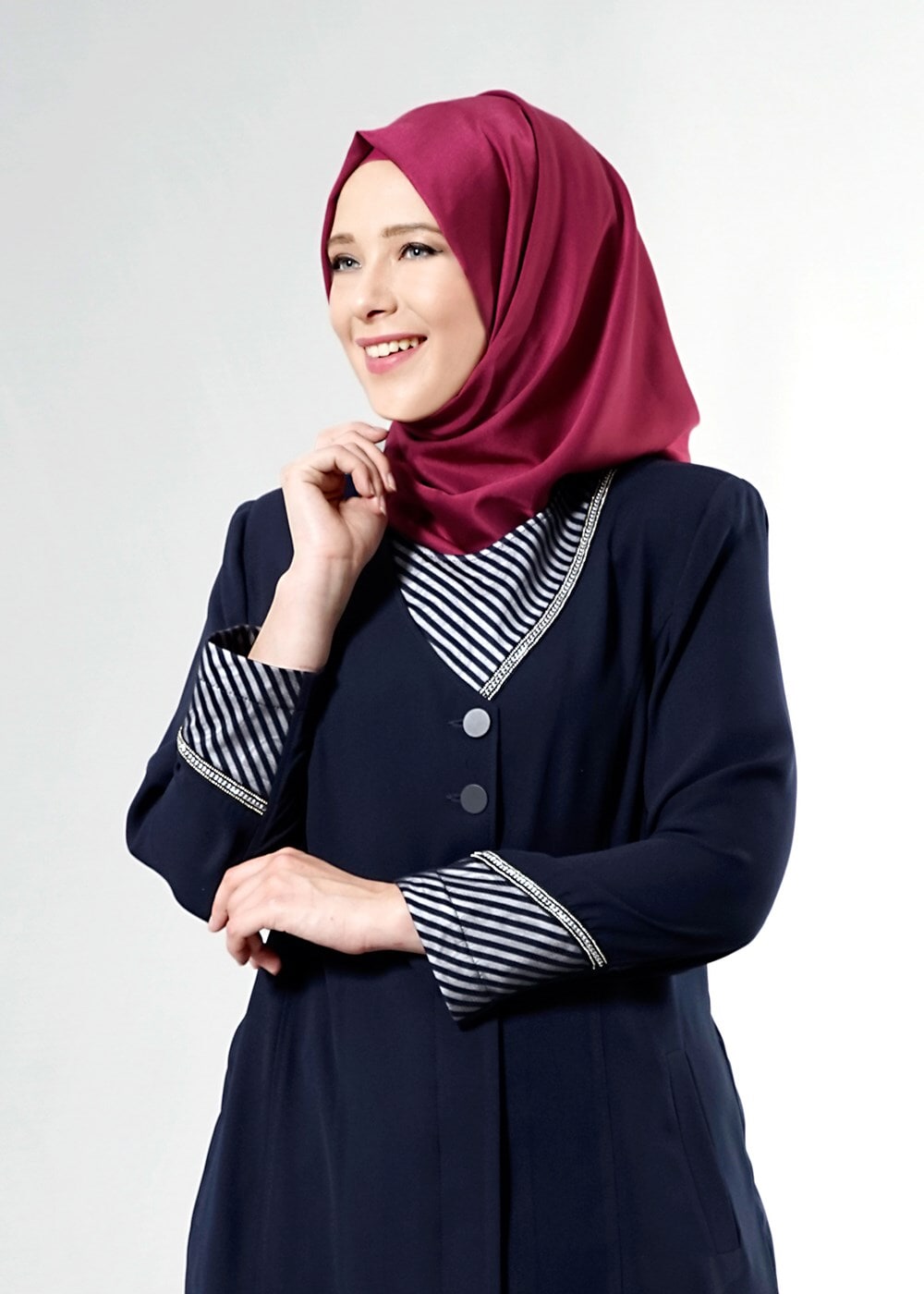 Tesettür giyim LACİVERT T 1587 Esma Tesettür Trench-Alv Fashion